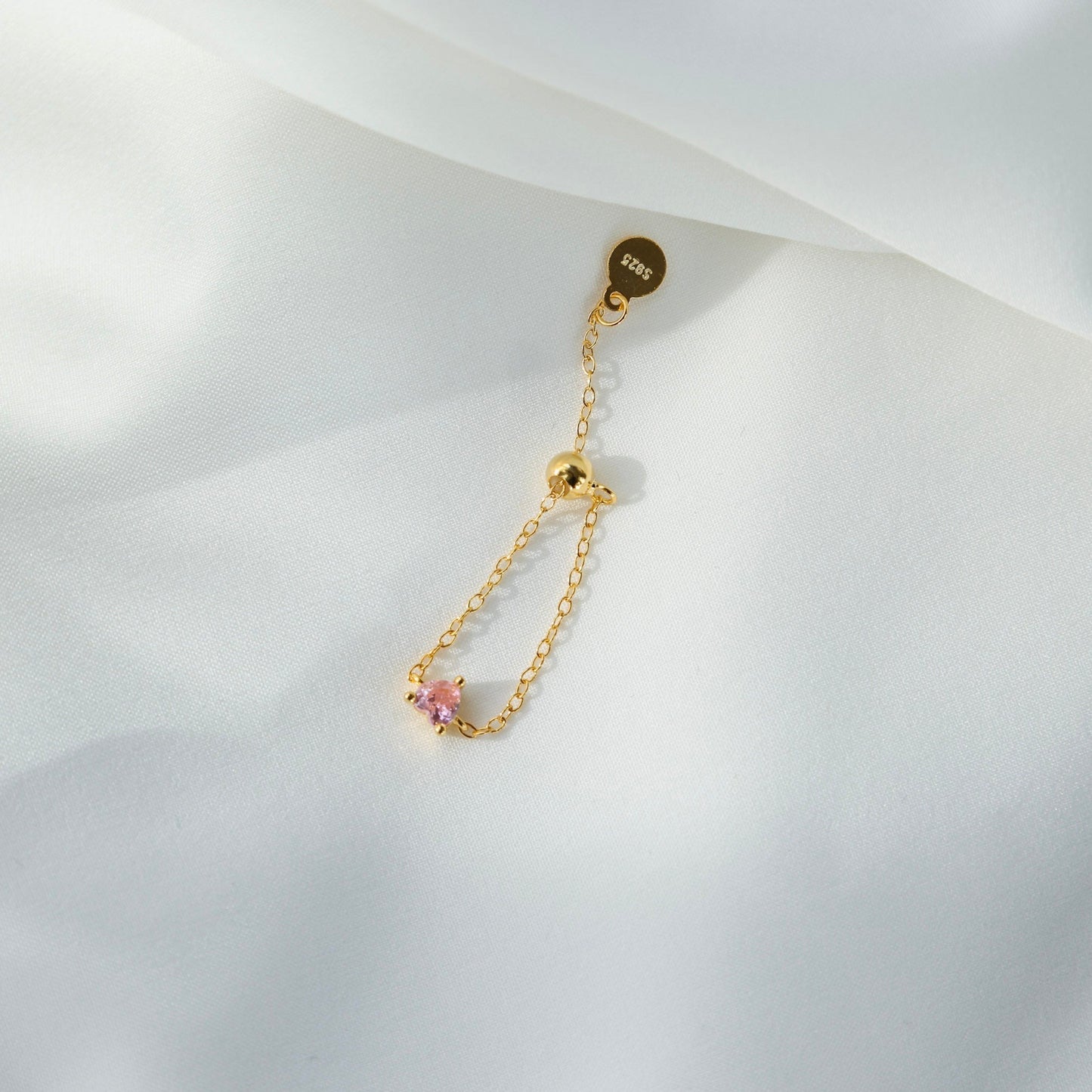 Dainty Pink Gemstone Pull Chain Adjustable Ring - Gold