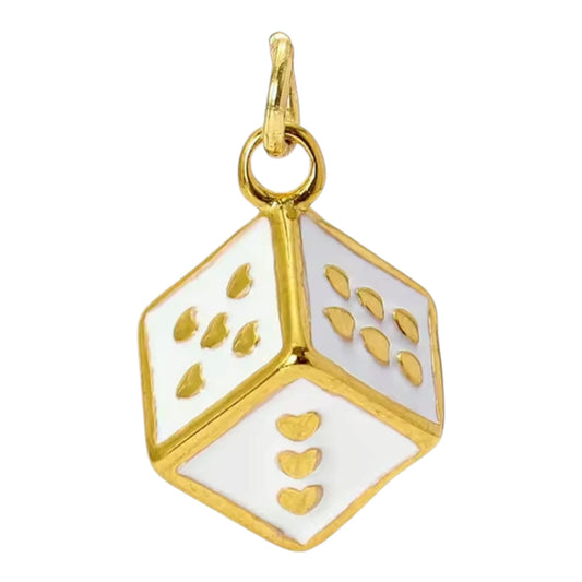 White Dice Charm - Gold