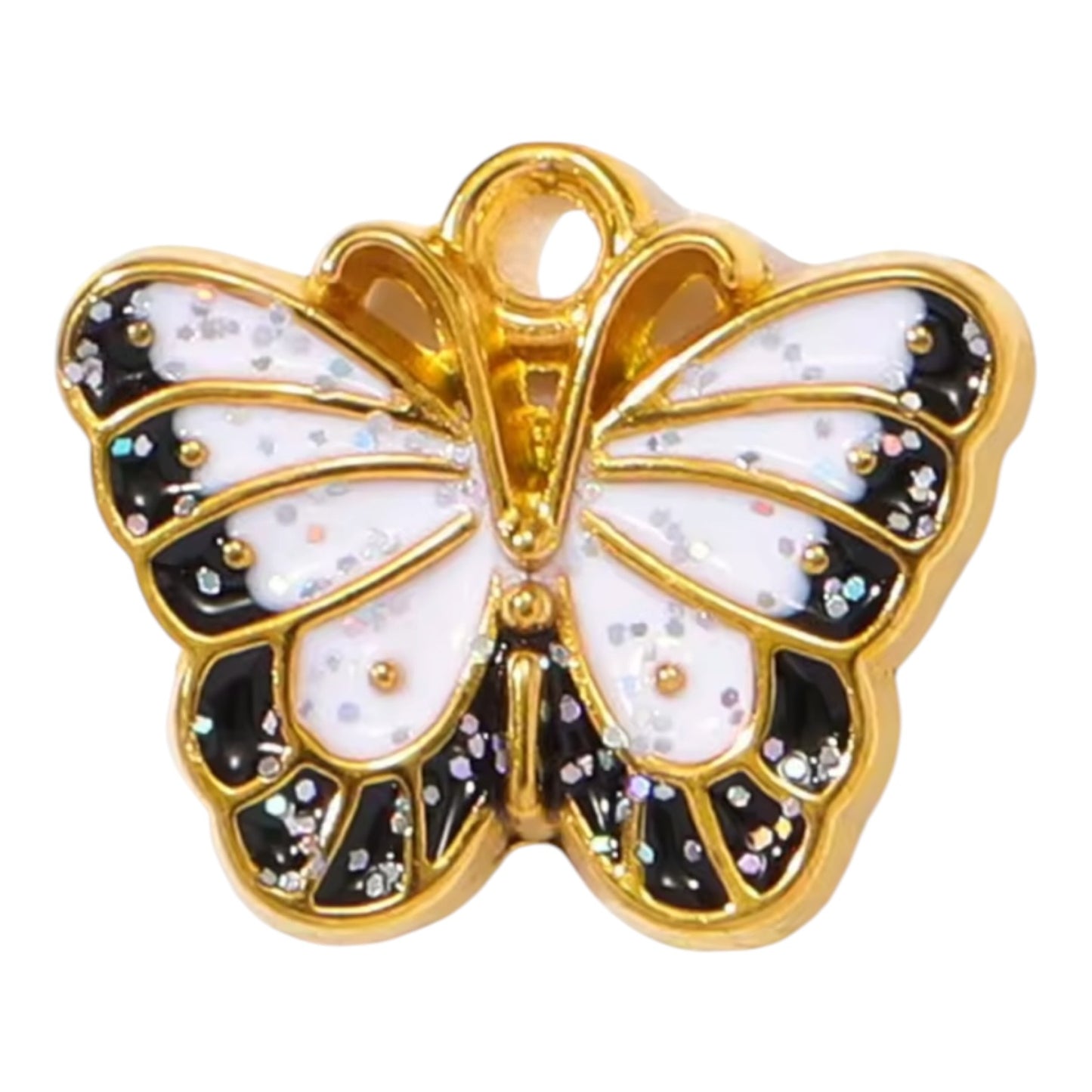 Black and White Butterfly Charm - Gold