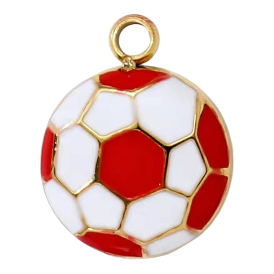 Red Soccer Ball Charm - Gold