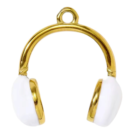 White Headphones Charm - Gold