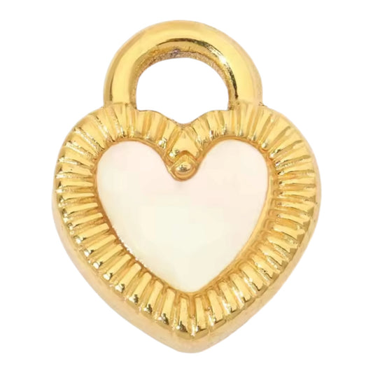 White Heart Lock Charm - Gold