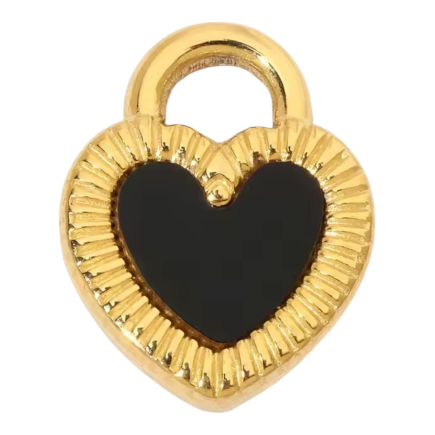 Black Heart Lock Charm - Gold