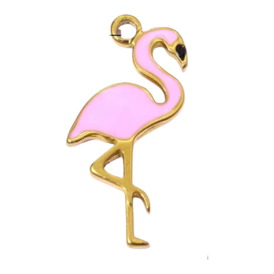 Pink Flamingo Charm - Gold