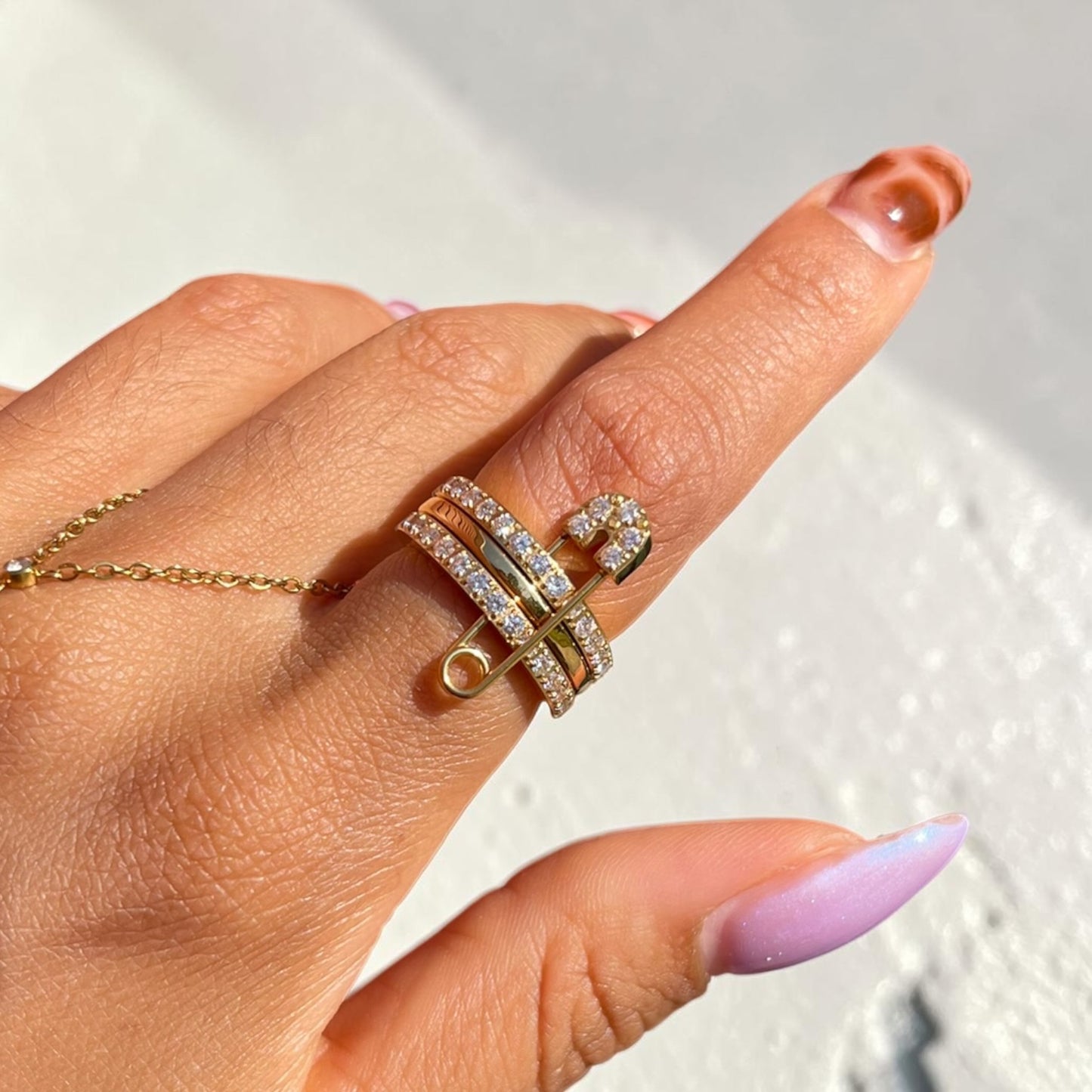 Pave Safety Pin Ring
