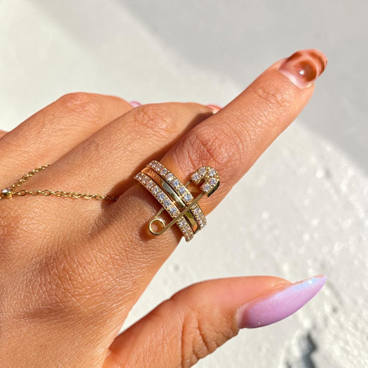Pave Safety Pin Ring