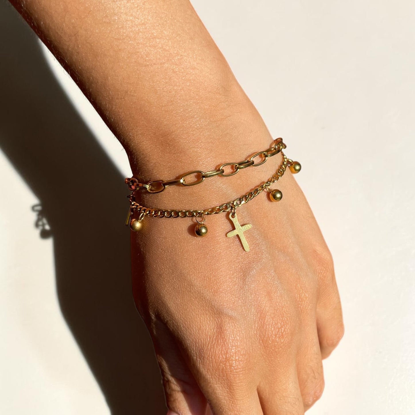 Two Layer Cross Charm Bracelet