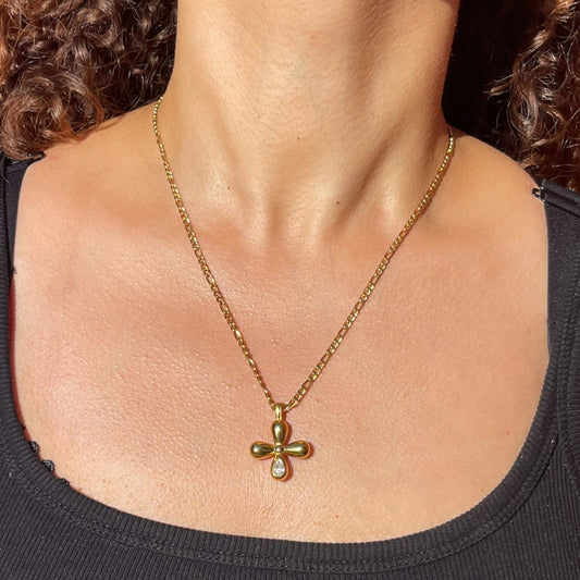 Puffy Cross Figaro Chain Necklace