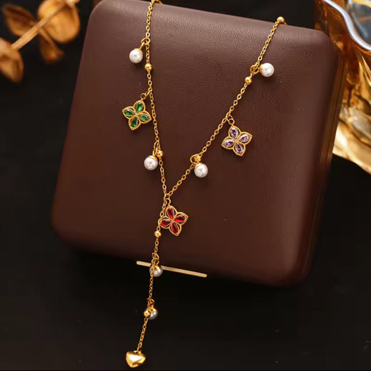 Colorful Clover Y Drop Necklace