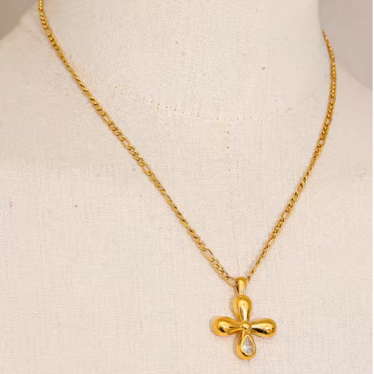Puffy Cross Figaro Chain Necklace