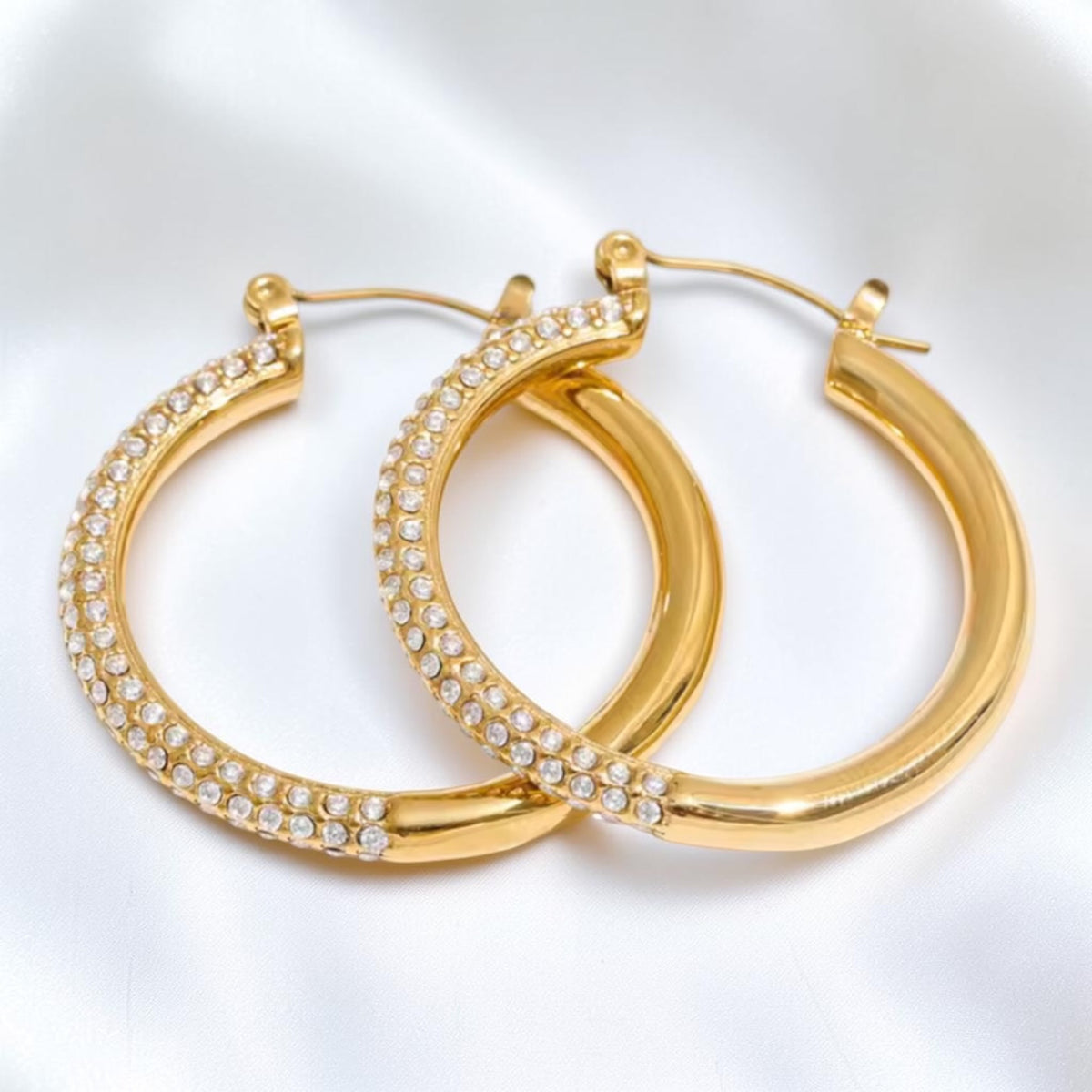 Half Pavé Hoop Earrings