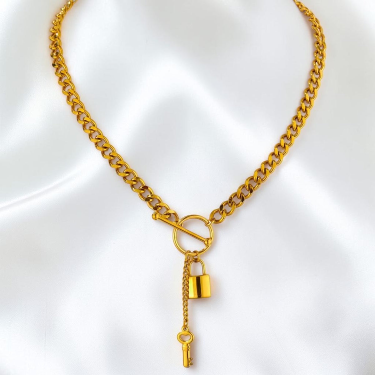Lock + Key Y Drop Toggle Necklace