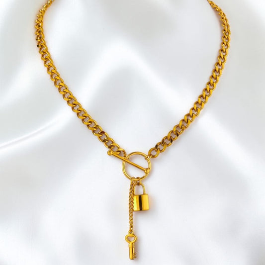 Lock + Key Y Drop Toggle Necklace