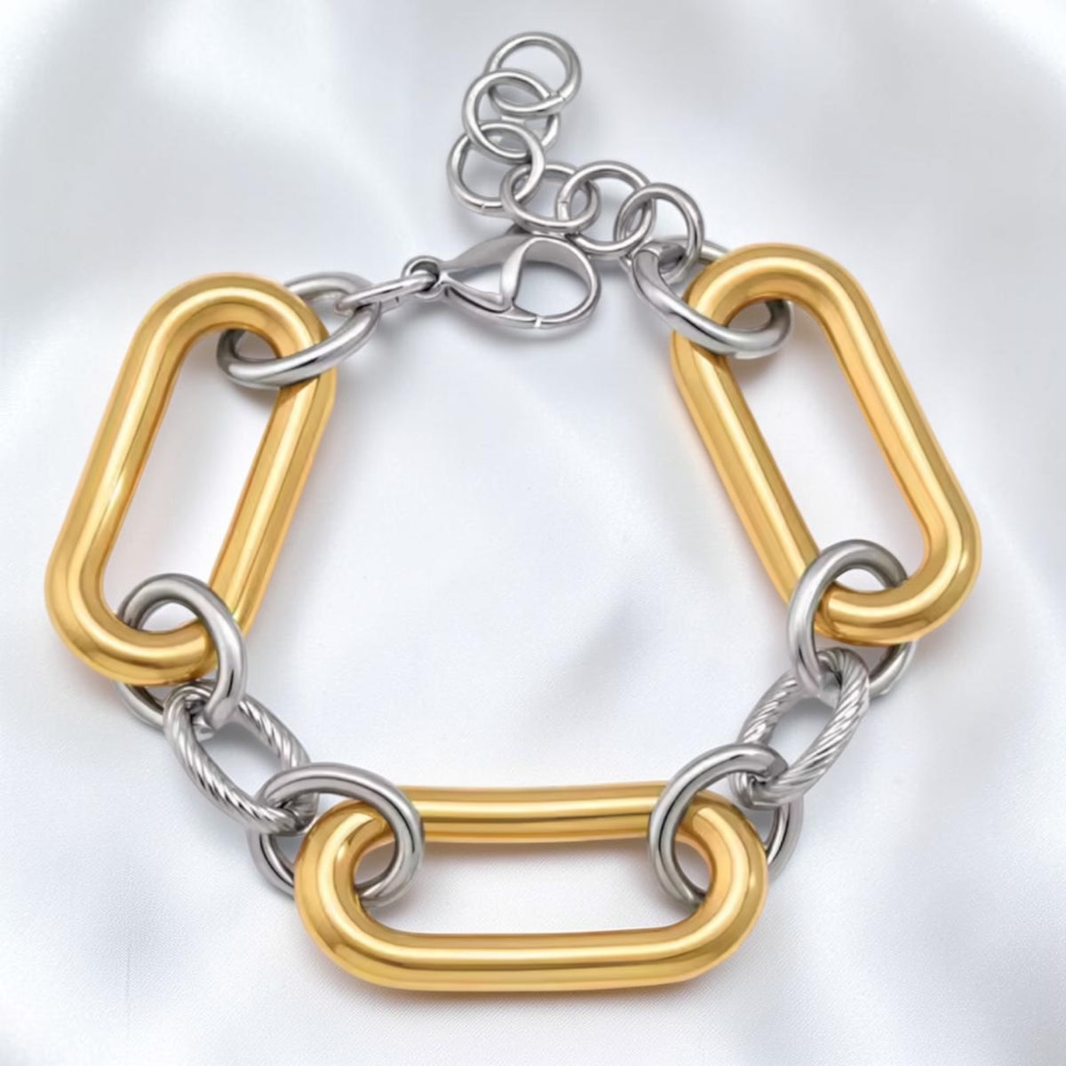 Oversized Oval Link Chain Bracelet – Mixed Metal