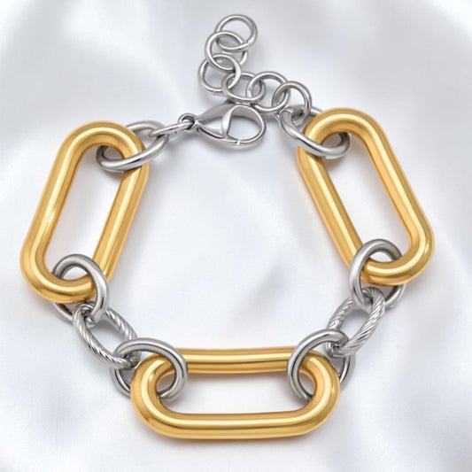 Oversized Oval Link Chain Bracelet – Mixed Metal