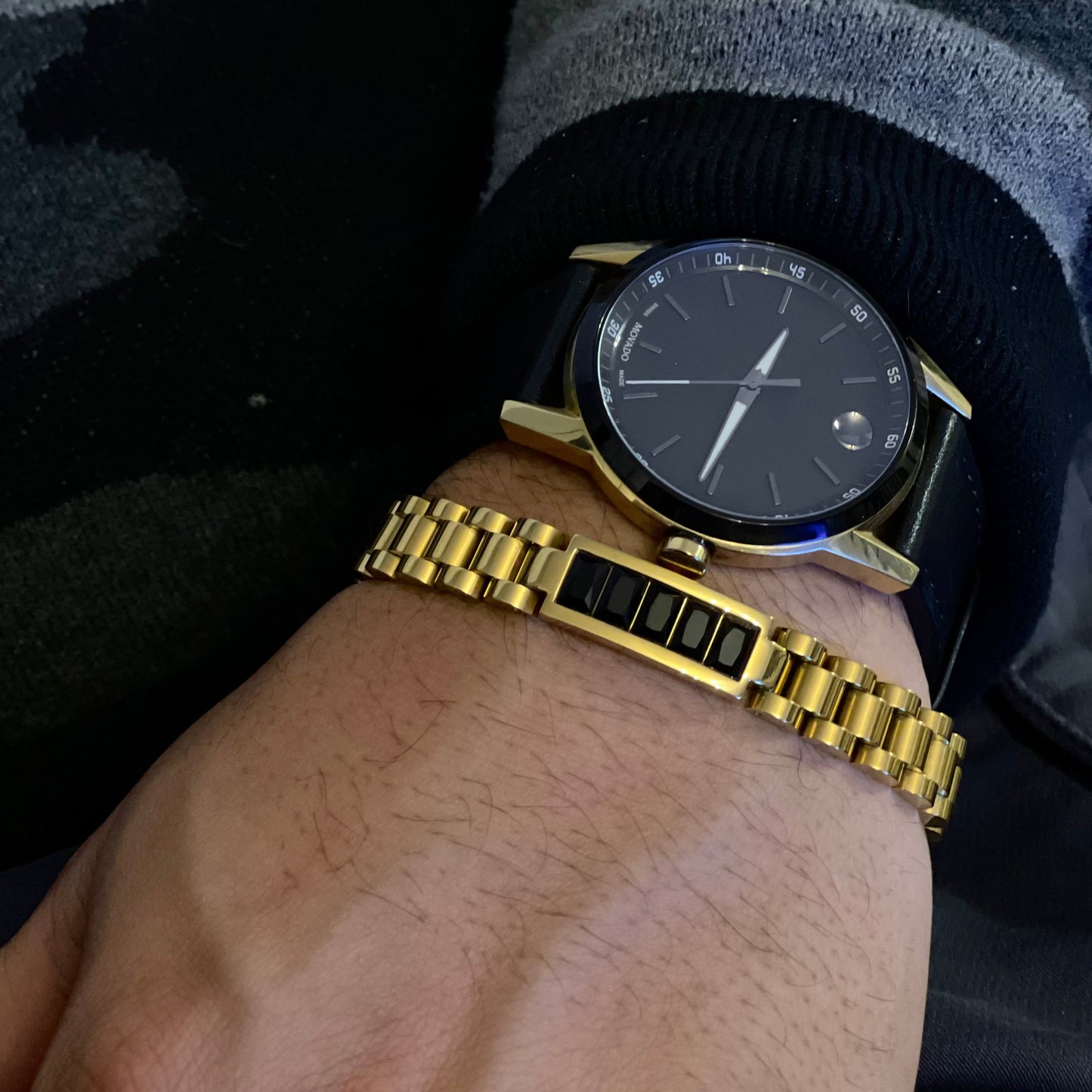 Crystalline Watch Strap Bracelet - Gold and Black