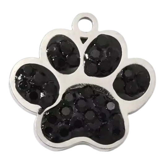 Dog Paw Charm - Black Gems + Silver