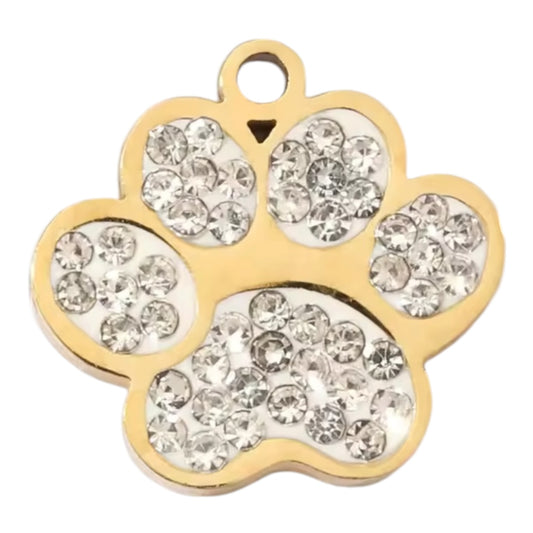 Dog Paw Charm - White, Gems + Gold
