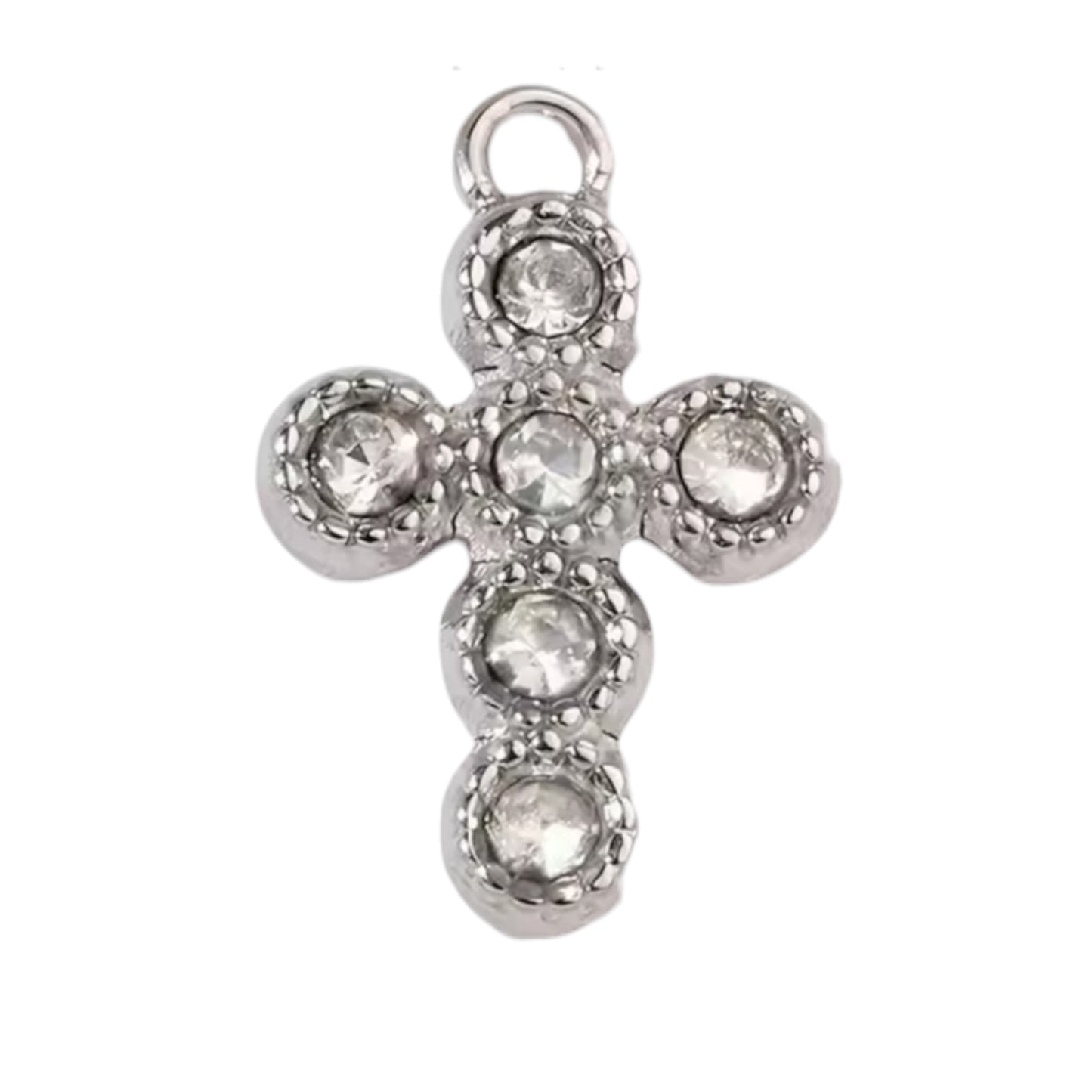 Dainty Gem Cross Charm - Silver