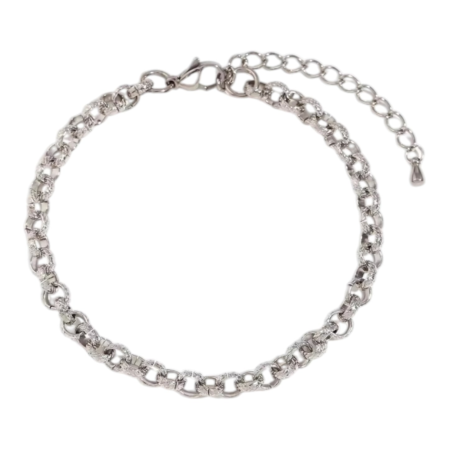 Textured Cable Link Bracelet - Silver