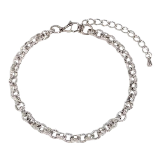 Textured Cable Link Bracelet - Silver