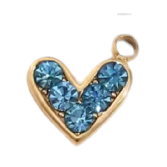 Blue Gem Heart Charm - Gold