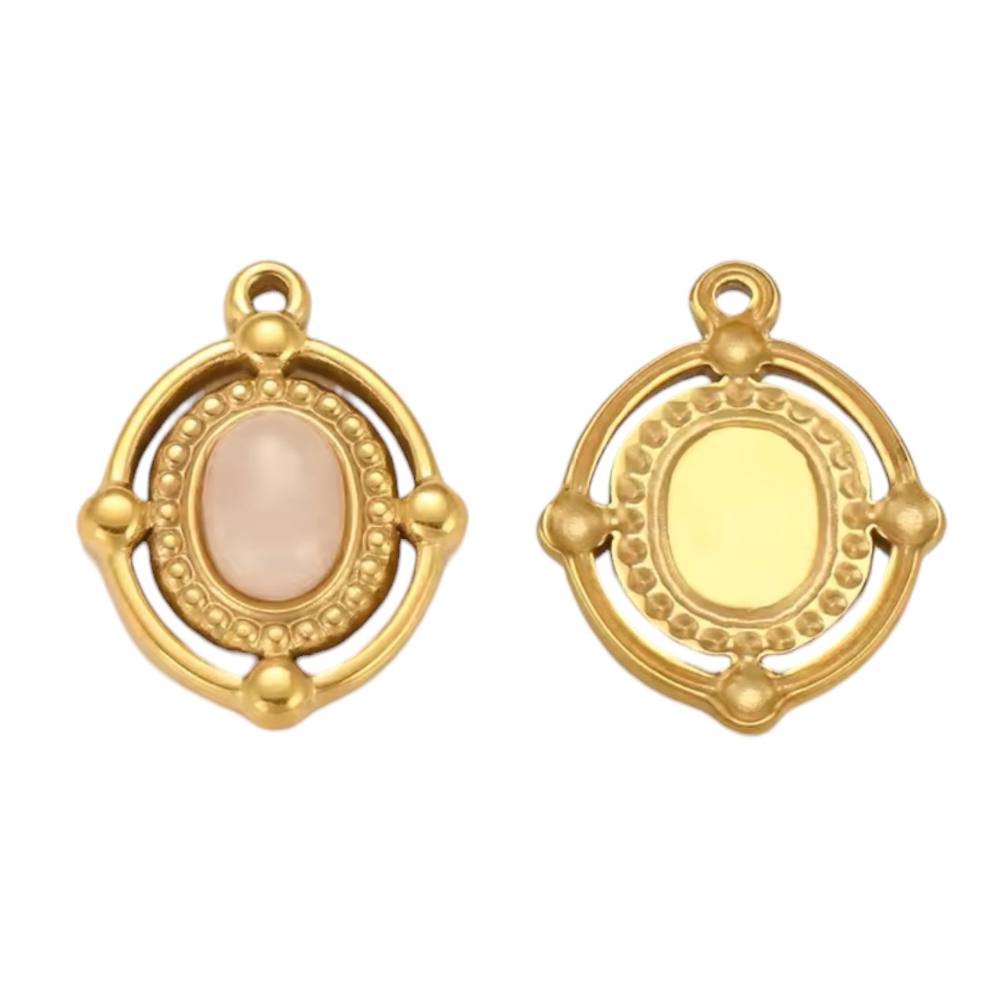Pink Vintage Stone Charm - Gold