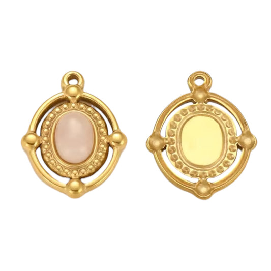 Pink Vintage Stone Charm - Gold