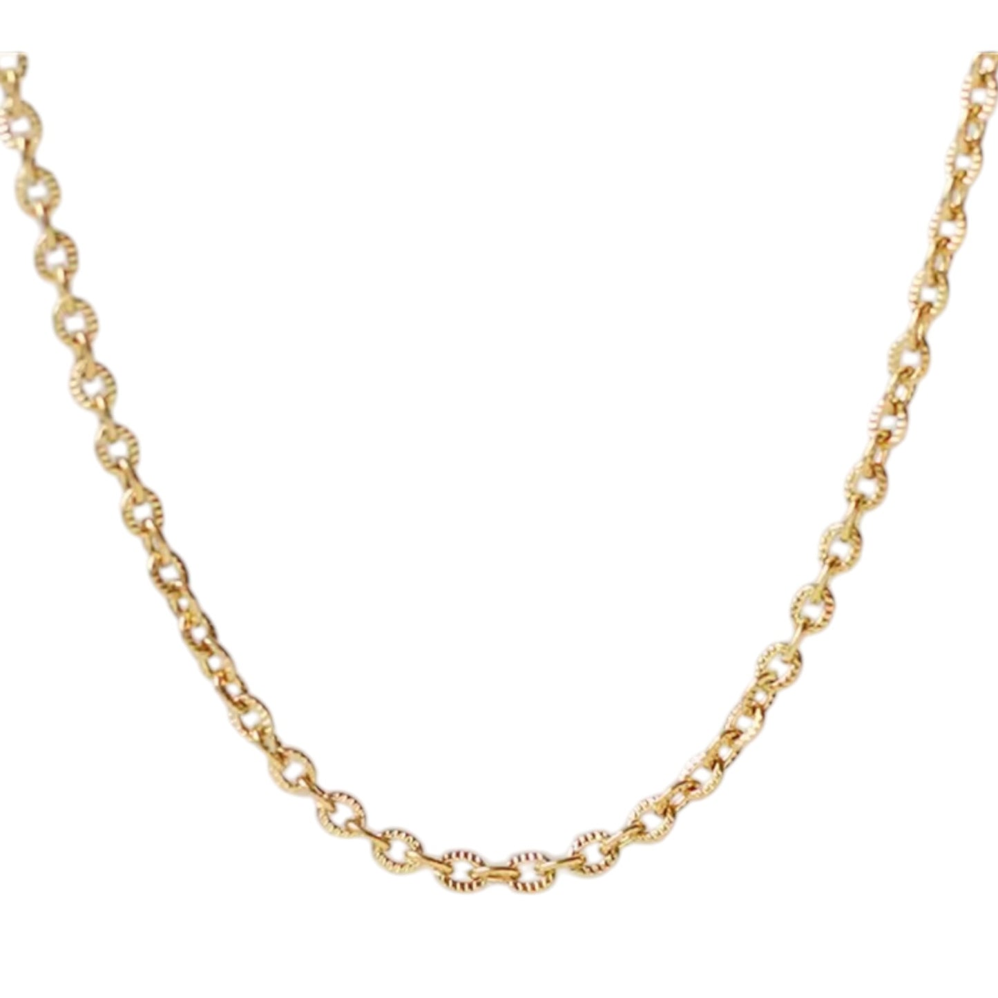 Textured Round Links Chain Necklace - Gold