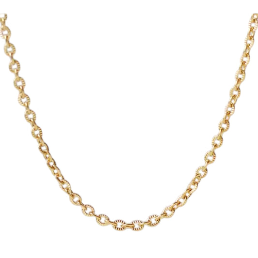 Textured Round Links Chain Necklace - Gold