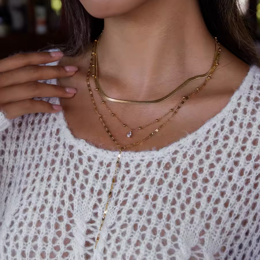 Necklace worn by a person with a blurred background