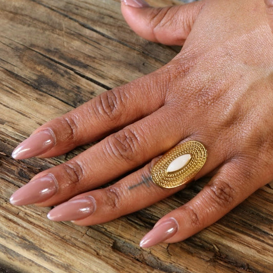 Boho Oval Statement Adjustable Ring - Gold