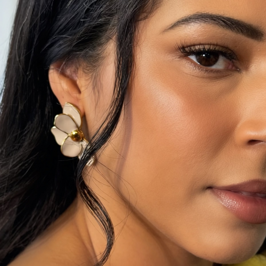 Sculpted Petal Statement Earrings - Stone and Gold