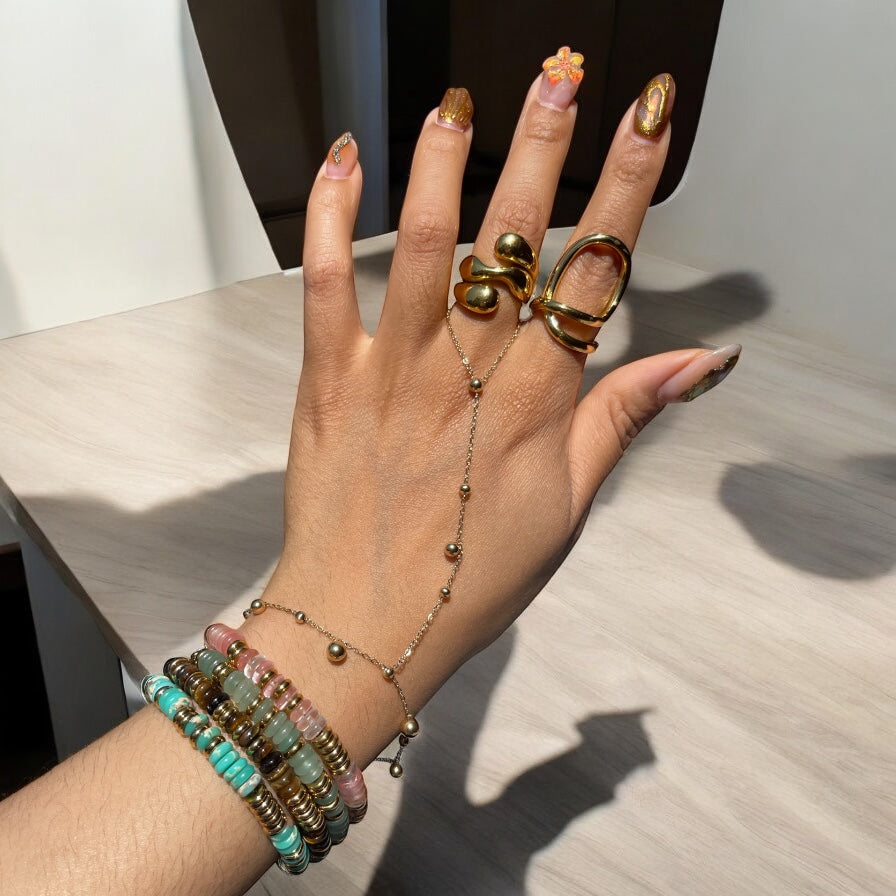 Natural Stone Beaded Bracelet - Rich Brown