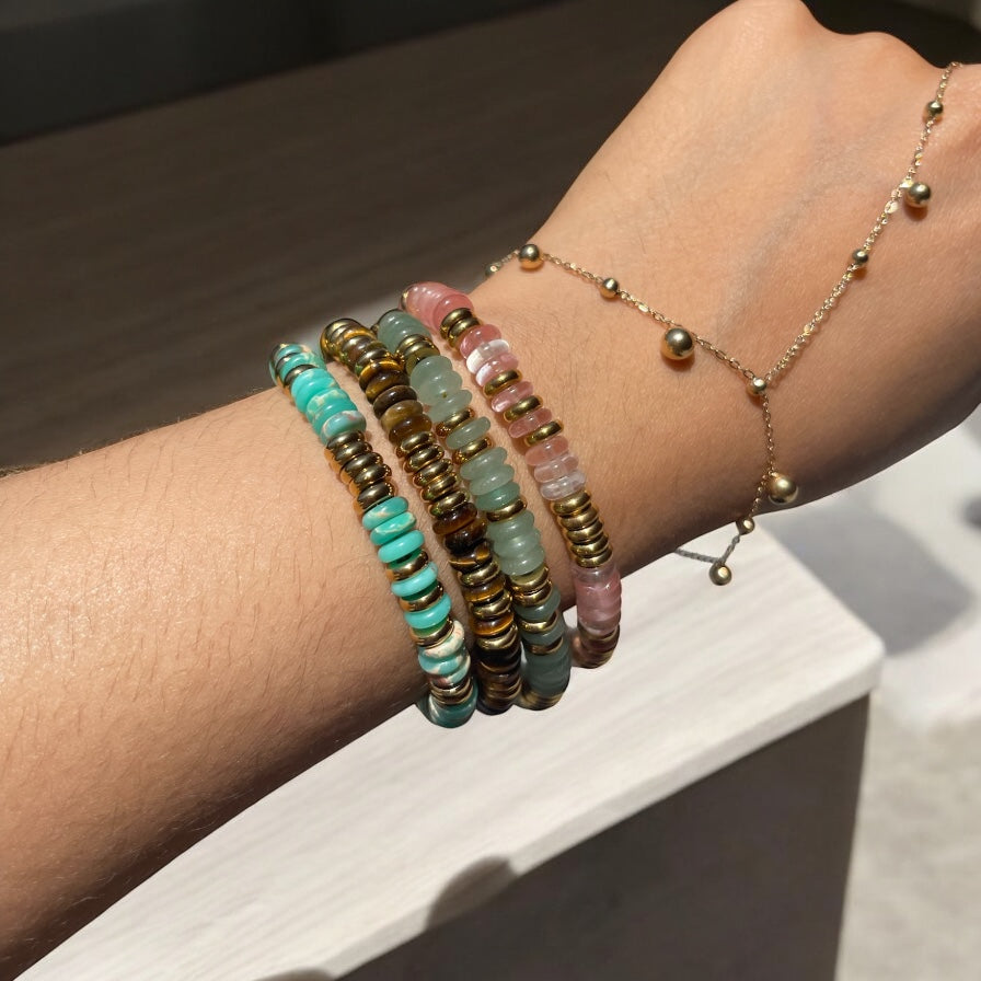 Natural Stone Beaded Bracelet - Rich Brown