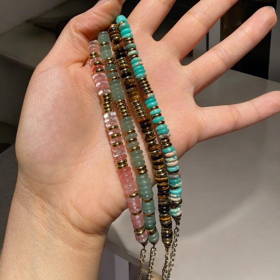 Natural Stone Beaded Bracelet - Rich Brown