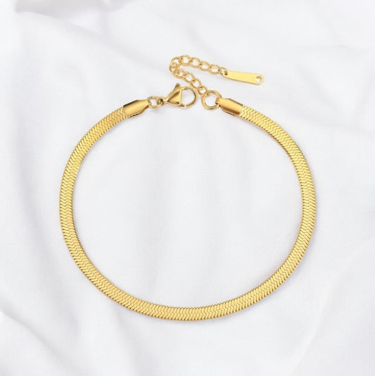 Herringbone Chain Anklet - Gold