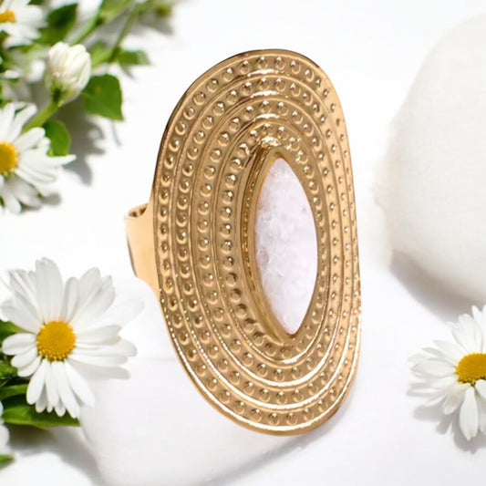 Boho Oval Statement Adjustable Ring - Gold