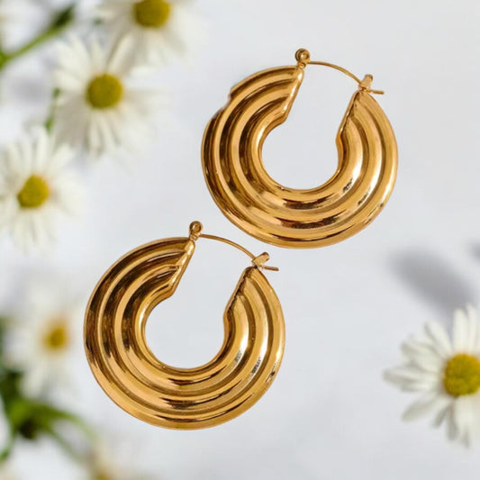 Textured Thick Open Circle Hoops - Gold